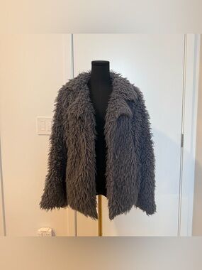 P.J. Salvage Charcoal Gray Faux Fur Hooded Jacket